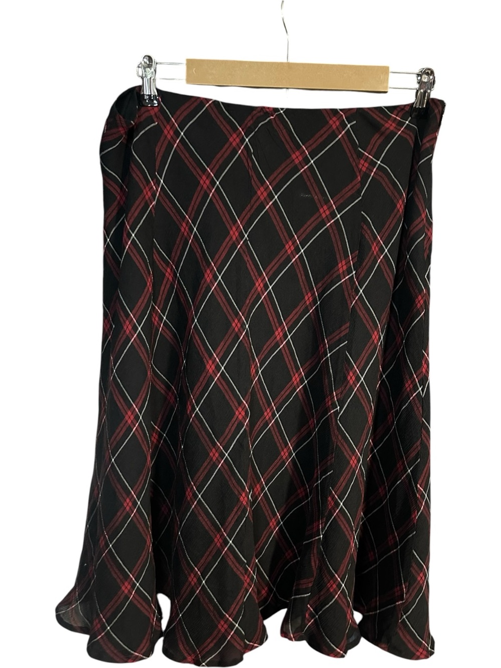 Jones New York Black Plaid Circle Skirt with Red and White Accents